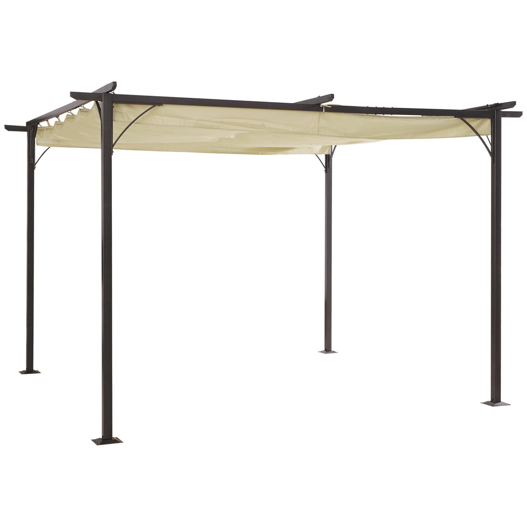 MCL 3.5M X 3.5M Metal Pergola Gazebo Awning Retractable Canopy Outdoor Garden Sun Shade Shelter Marquee Party BBQ, Beige