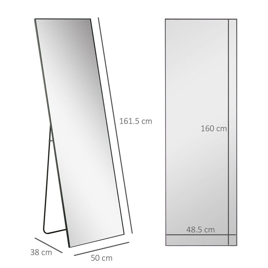Full Length Dressing Mirror, Floor Standing or Wall Hanging, Aluminium Alloy Framed Full Body Mirror for Bedroom, Living Room, 50 x 161.5cm, Black
