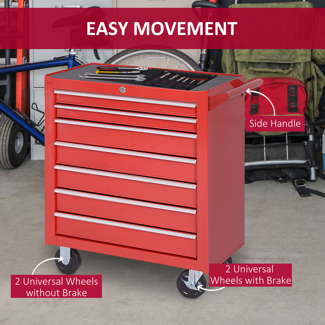 7-Drawer Rolling Tool Chest on Wheels, Lockable Tool Cabinet with Side Handle, Metal Tool Box Trolley for Garage, Workshop, Red