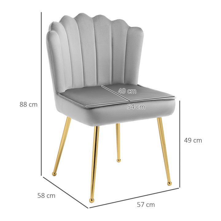 Shell Dining Chairs Set of 2, Upholstered Kitchen Chairs with Gold Metal Legs and Backrest, Velvet Fabric Lounge Leisure Chairs for Living Room, Reception Room, Grey