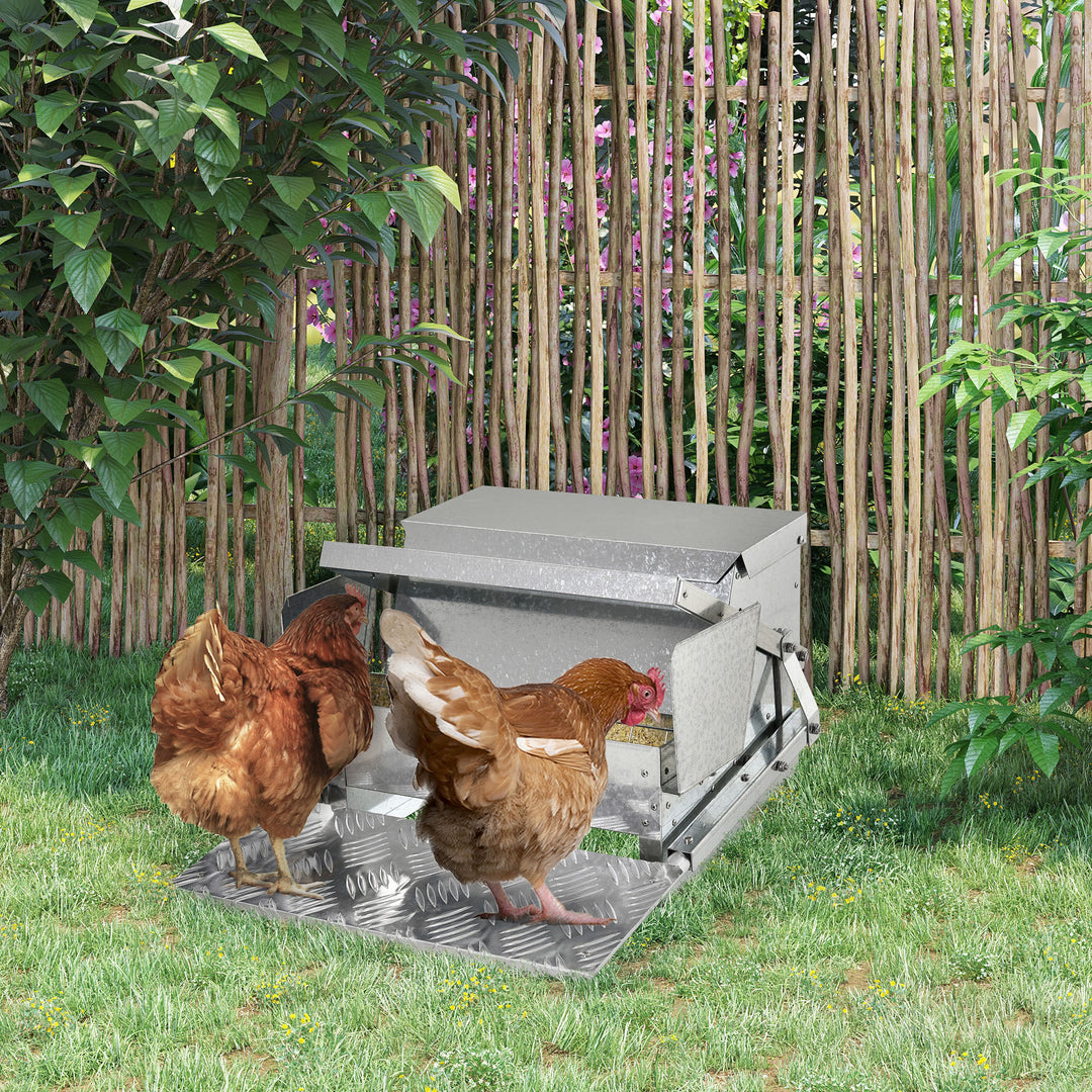 PawHut 11.5kg Capacity Automatic Chicken Poultry Feeder with a Galvanized Steel and Aluminium Build, Weatherproof Design | Aosom UK