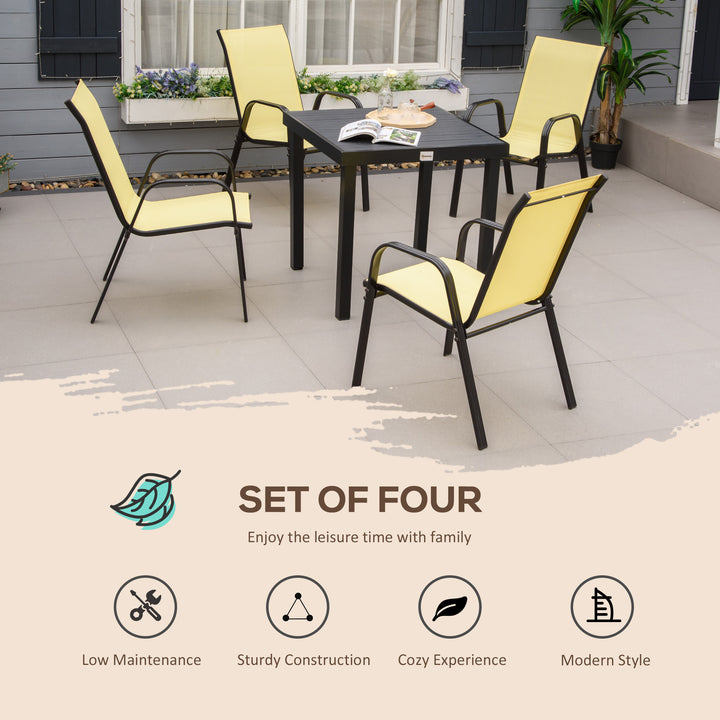 Outsunny Set of 4 Garden Dining Chair Set Stackable Outdoor Patio Furniture Set with High Back and Armrest, Beige