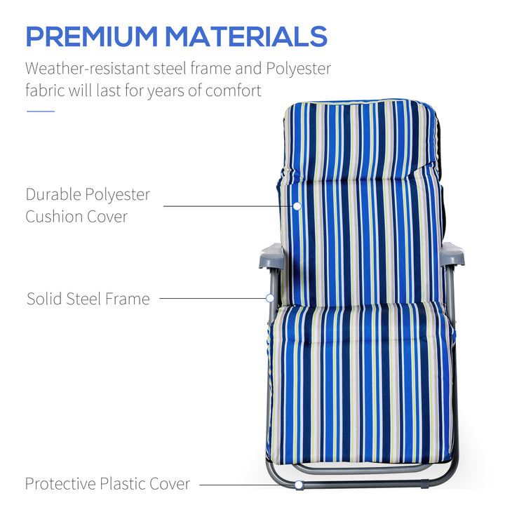 Reclining Garden Chair Set of 2, 5-Level Adjustable Zero Gravity Chairs with Cushions, Folding Sun Lounger Garden Recliner Chairs with Armrests for Outdoor, Patio, Blue Stripe