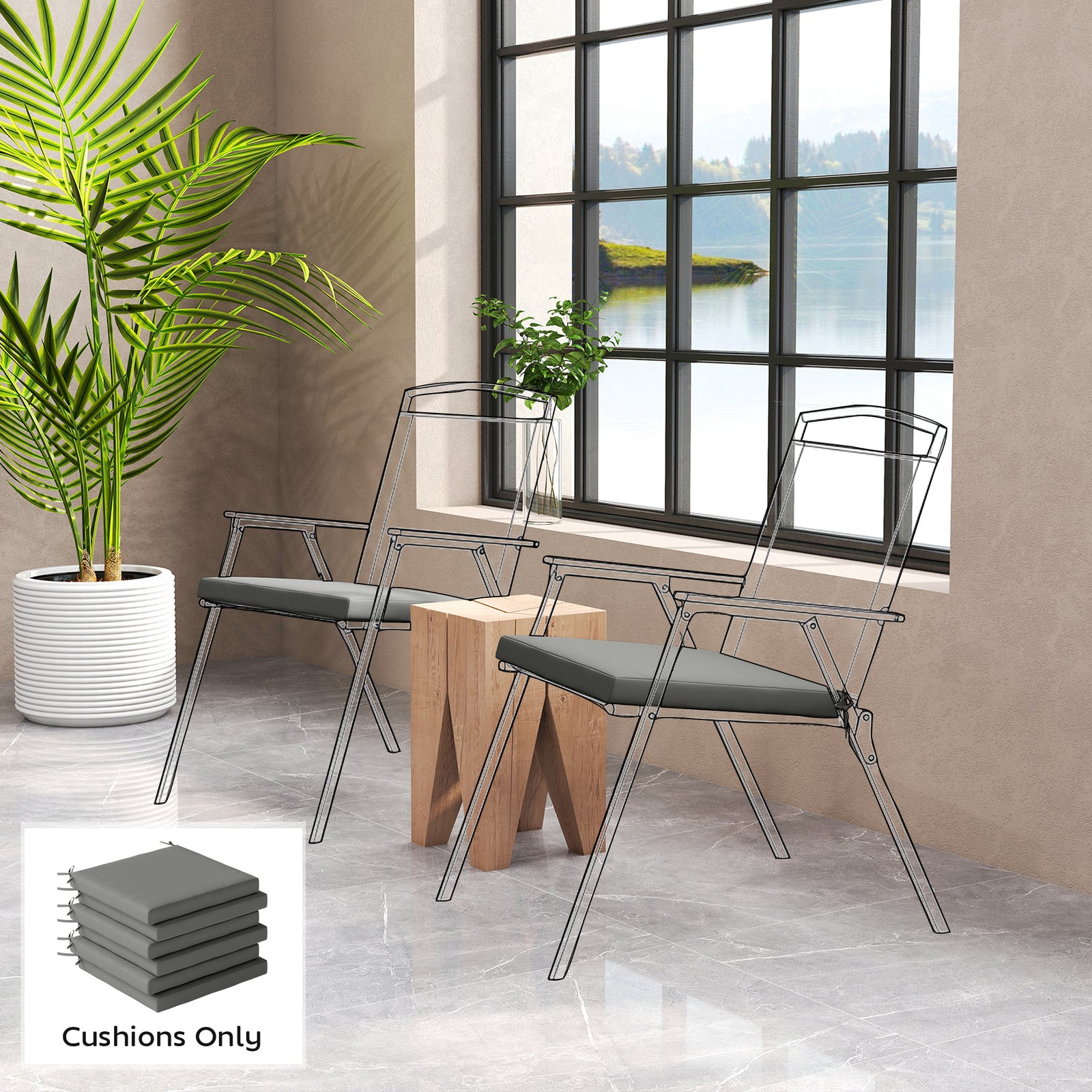 Set of 6 Outdoor Seat Cushions with Machine Washable Cover, Water Repe