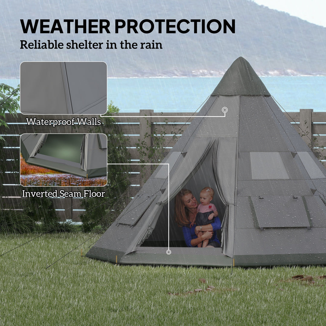 6 Men Tipi Tent with Carry Bag - Grey