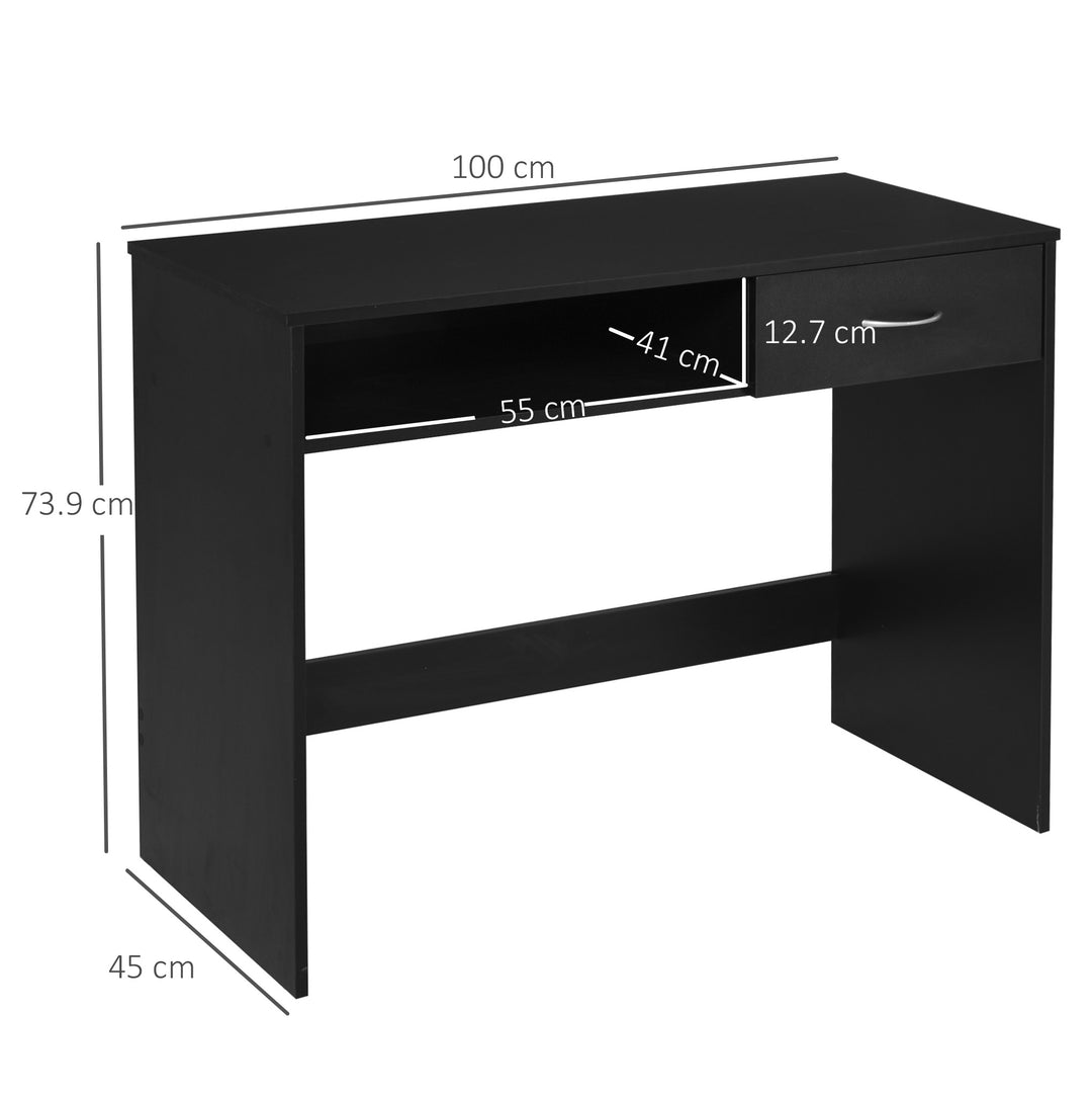 HOMCOM Modern Computer Work Desk Table Study w/ Shelf Drawer Standing Writing Station Display Stylish Storage Compact Black