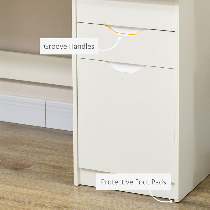 Computer Desk with Drawers, High Gloss Home Office Desk with Storage Cabinet, Study Workstation, 120 x 60cm, White