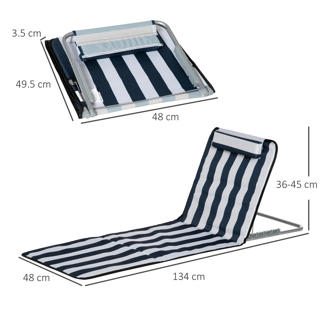 Outsunny Foldable Garden Beach Chair Mat, Set of 2, Lightweight, Adjustable Back, Metal Frame, PE Fabric with Head Pillow, Blue