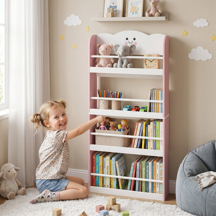 4 Tier Kids Bookshelf, Children Bookcase with Anti-Tip Kit, Toddler Sp