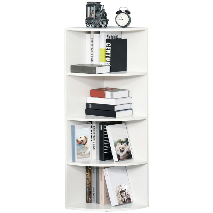 HOMCOM Wood Corner Shelf 4 Tier Unit Freestanding Bookshelf Plants Stand Display Shelf Modern Decoration White | Aosom UK