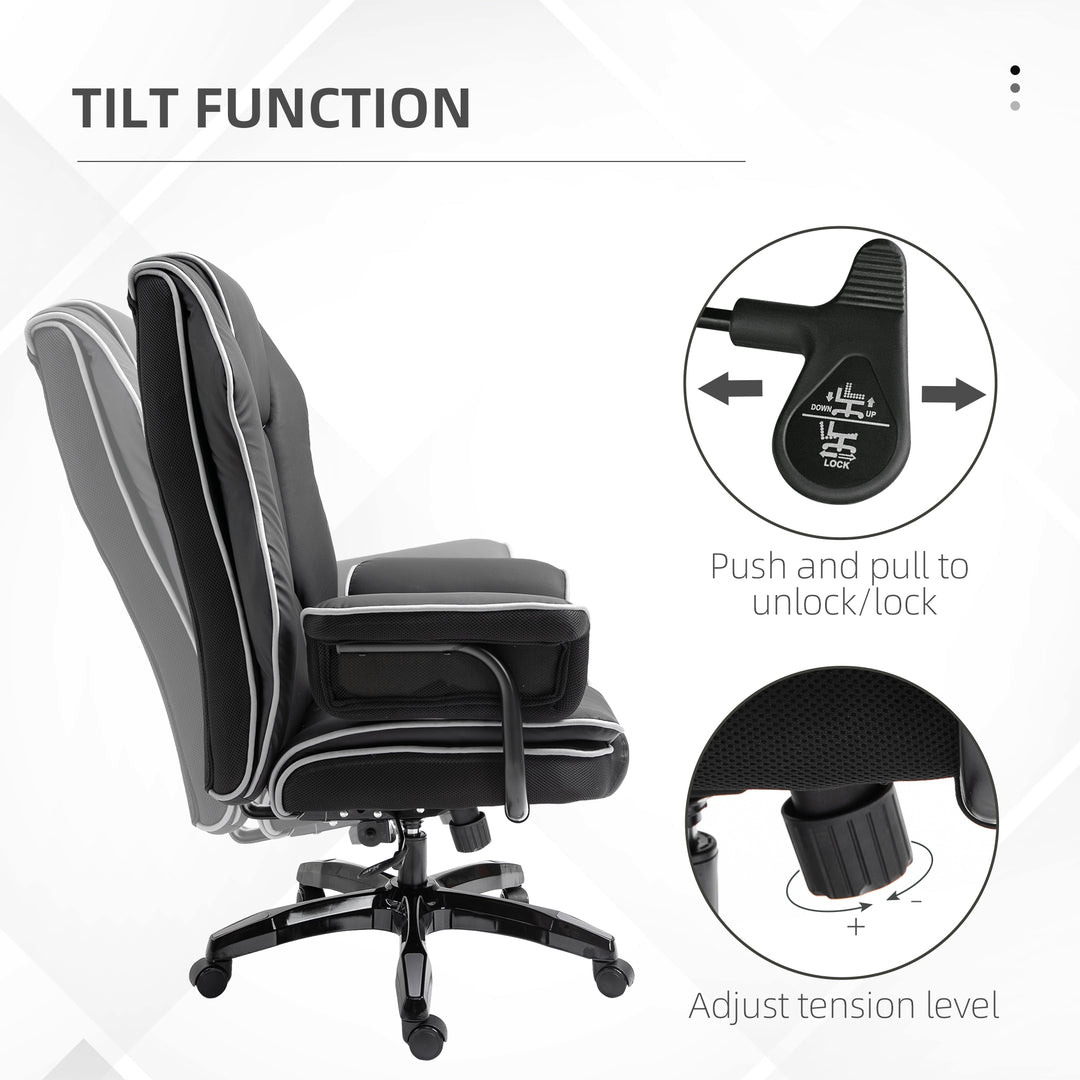 Faux Leather Executive Office Chair, with Contrast Piping - Black/White