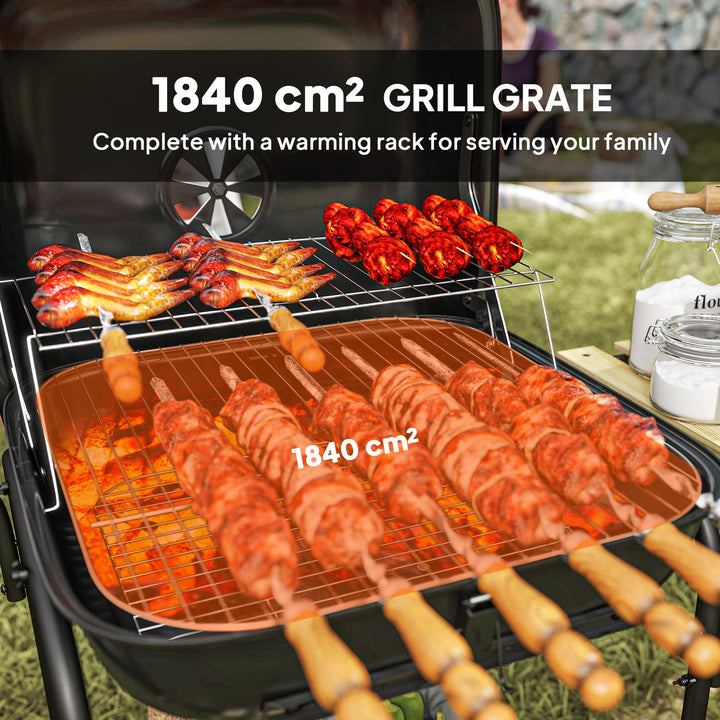 Charcoal Barbecue Grill Portable BBQ Grill with 1840 cm² Cooking Area, 3 Shelves, Adjustable Vent, Lockable Lid, Wheels for Outdoor Cooking, Garden Party, Red