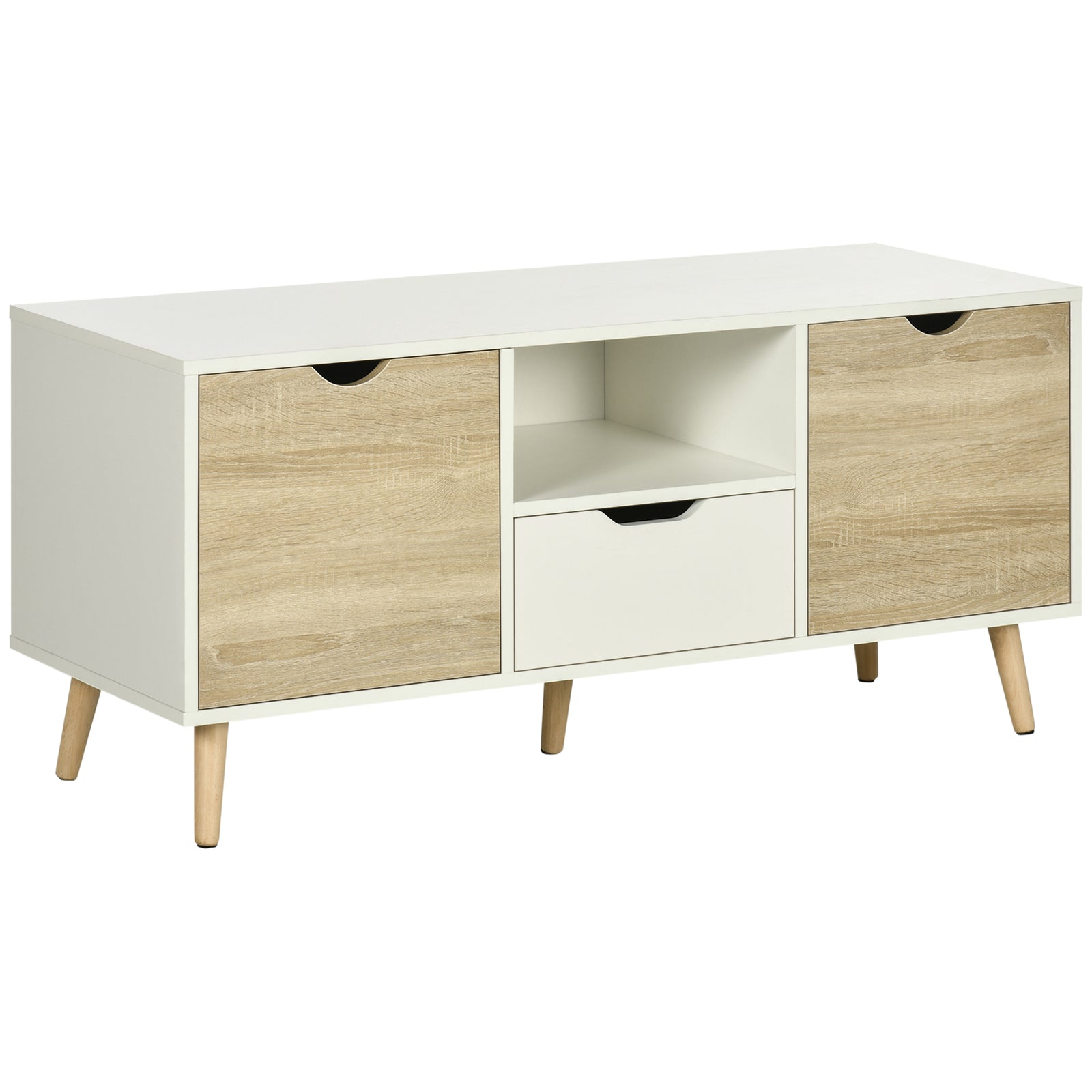TV Unit Cabinet for TVs up to 50 Inches, TV Stand with Storage Cabinets and Drawer for Living Room and Bedroom, Natural