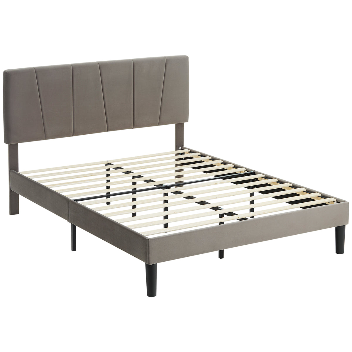 Double Bed Frame, with Velvet-Feel Headboard - Grey