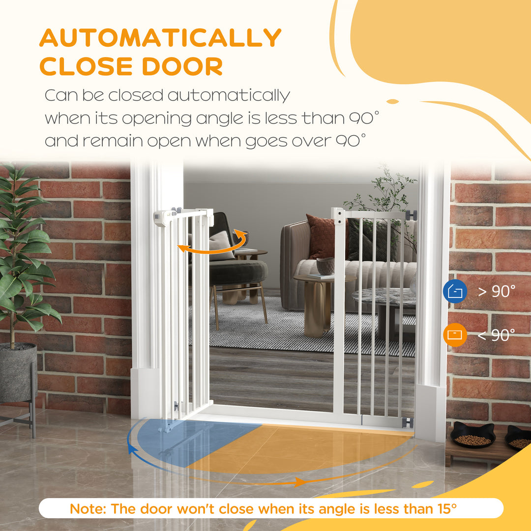 PawHut Flexible Pet Gate: Adjustable Metal Barrier for Dogs, 74-94cm Width, Secure Fit, White | Aosom UK