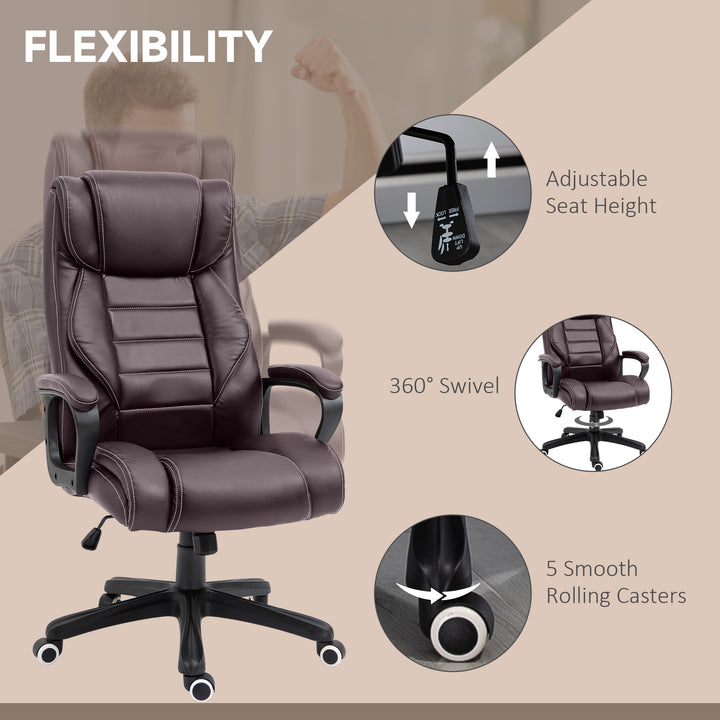 Office Chair with 6-Point Maaage, PU Desk Chair with Padded Seat and Armrest, Computer Chair with Tilt Function for Home, Brown