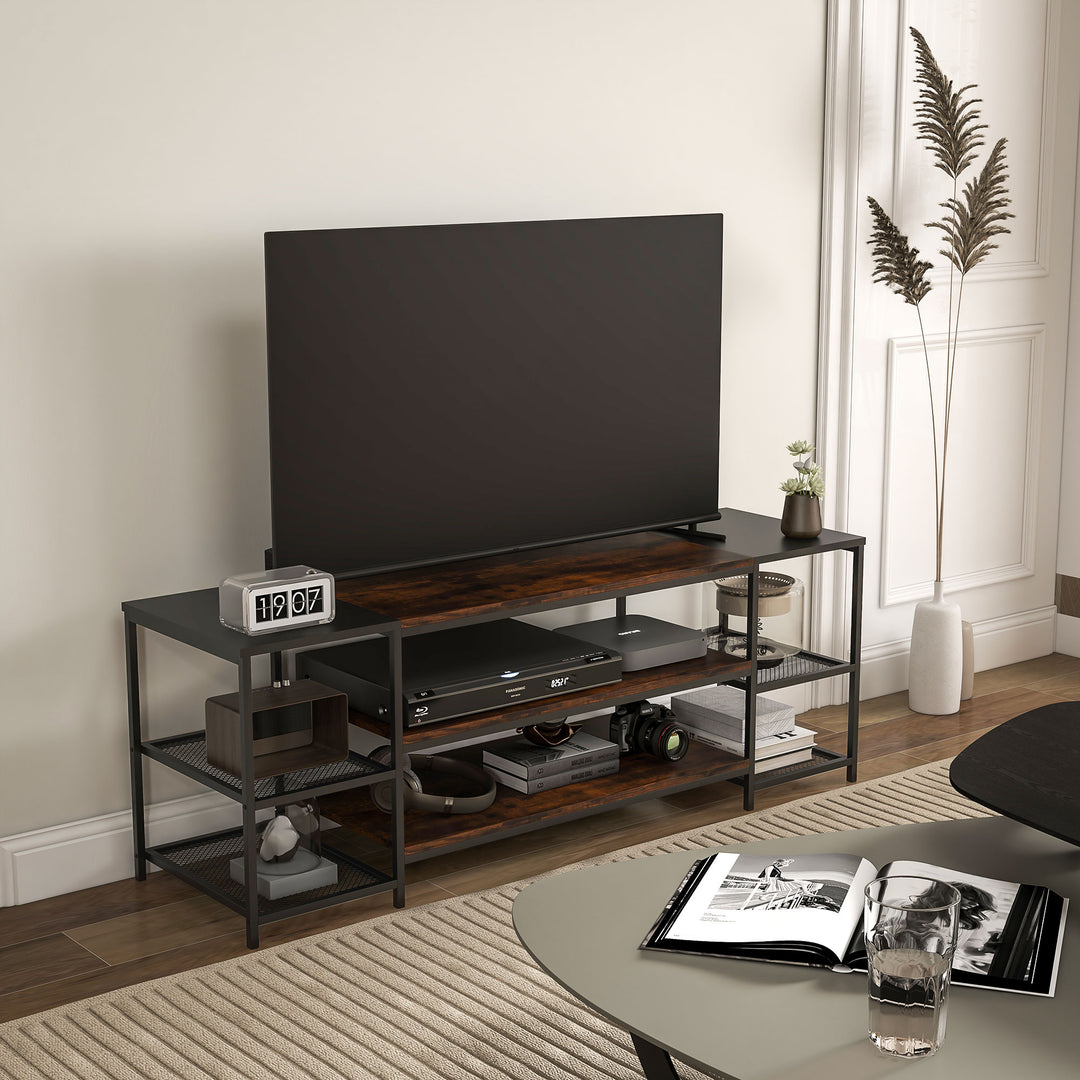 HOMCOM Industrial TV Cabinet: Storage Shelves for 65" TVs, Rustic Brown & Black, Living Room Furniture | Aosom UK