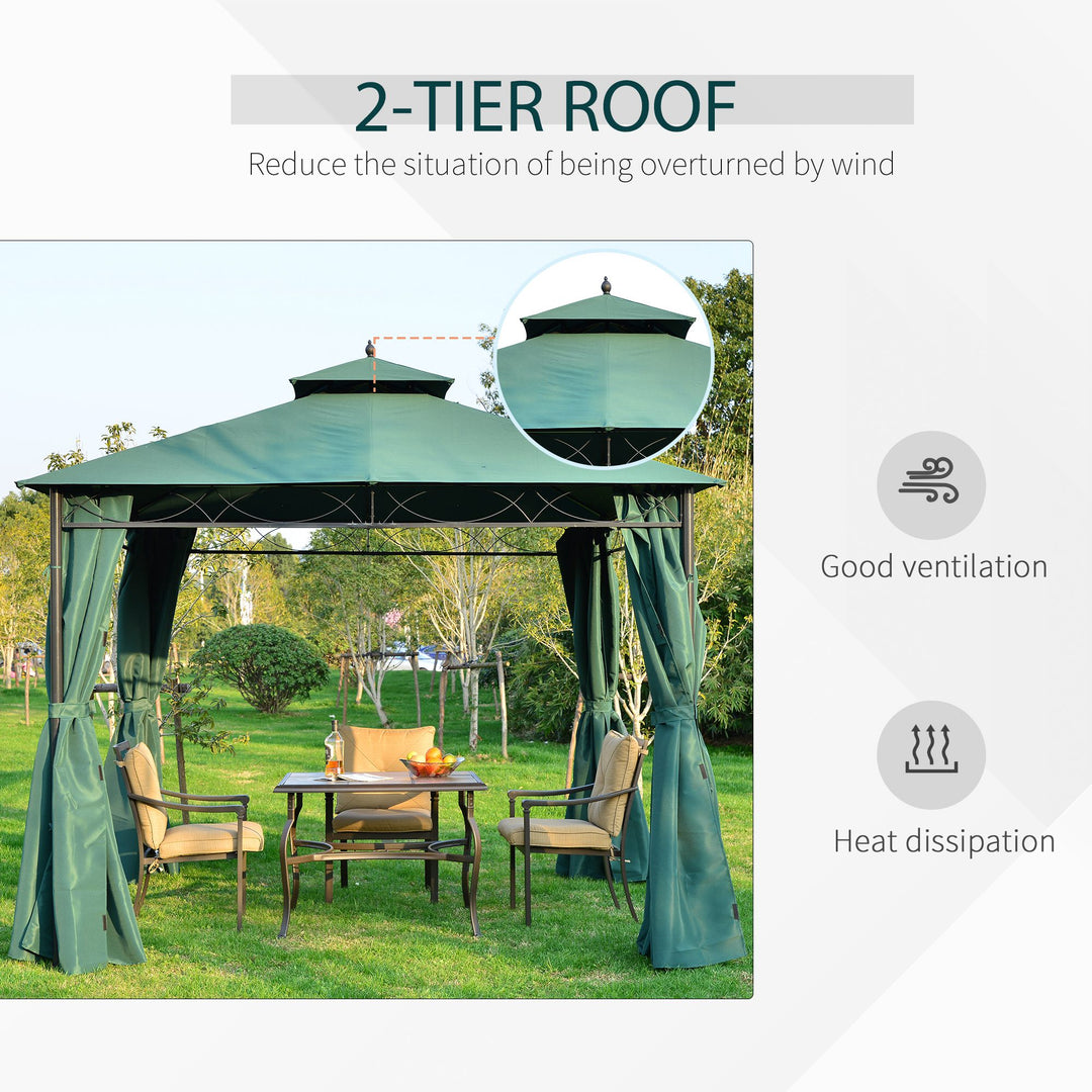 MCL 3(m) x 3(m) Metal Garden Gazebo Marquee Party Tent Patio Canopy Pavilion + Sidewalls - Green