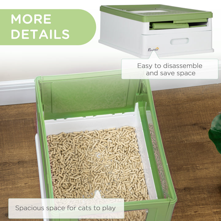 PawHut Hooded Cat Litter Box, Portable Pet Toilet, with Scoop, Front Entry - Lime Green | Aosom UK