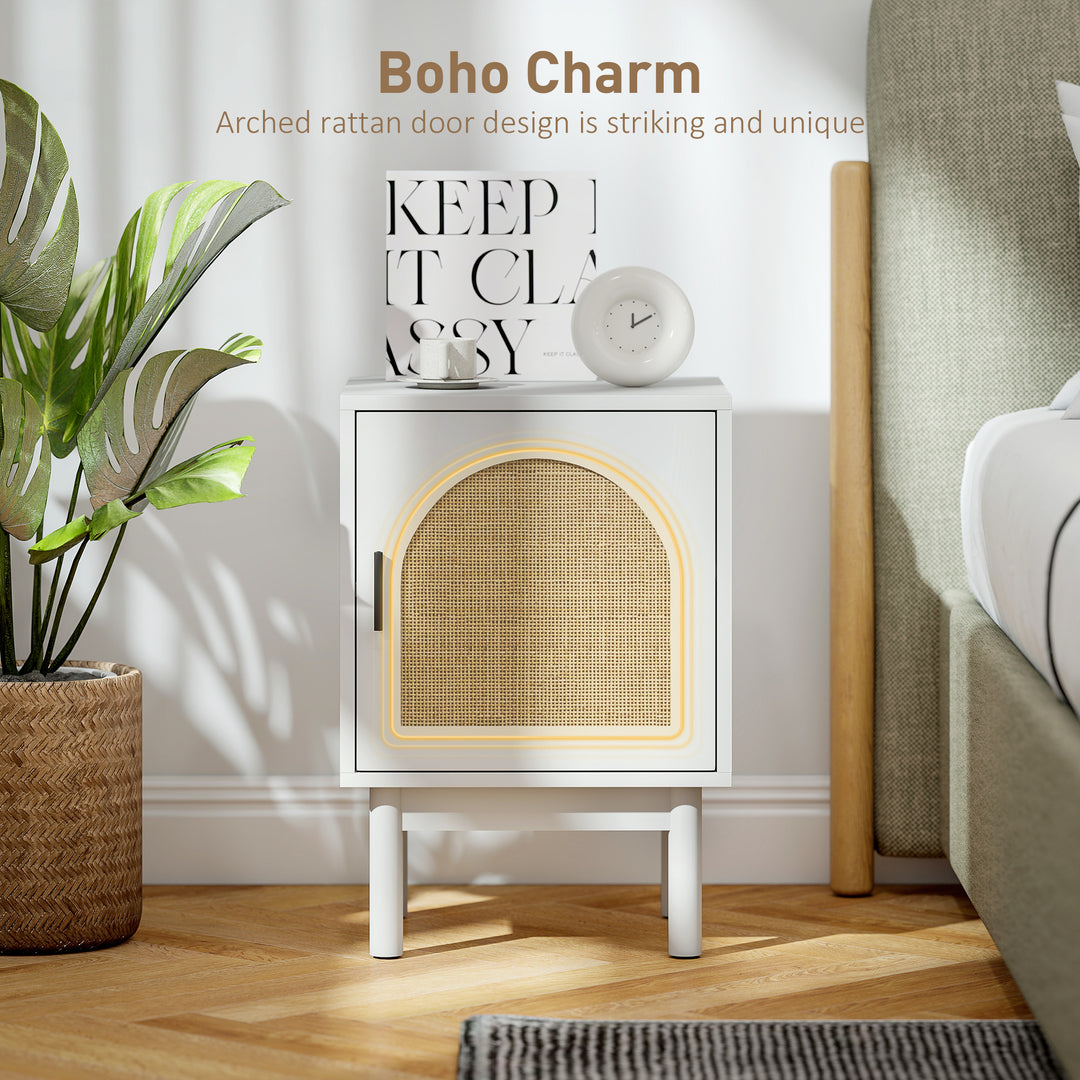 Rattan Bedside Table for Bedroom - White