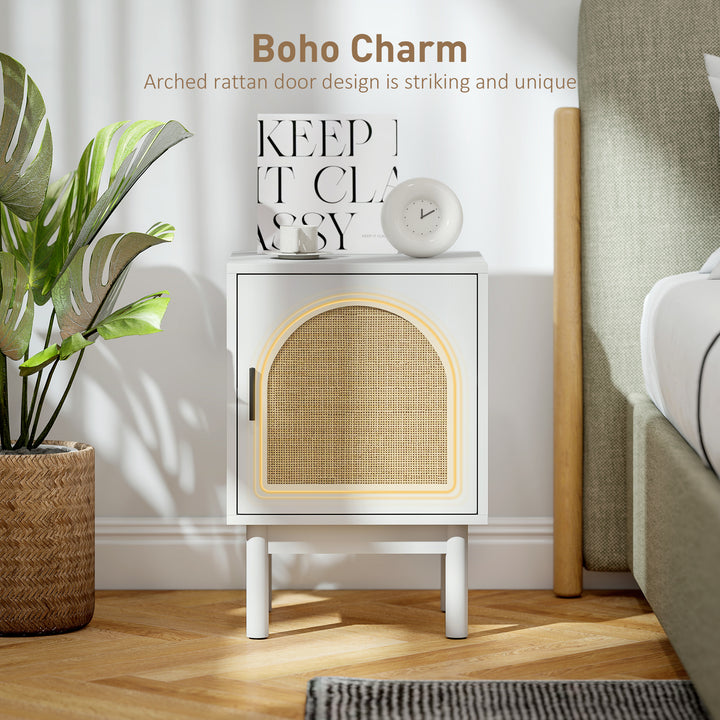 Rattan Bedside Table for Bedroom - White