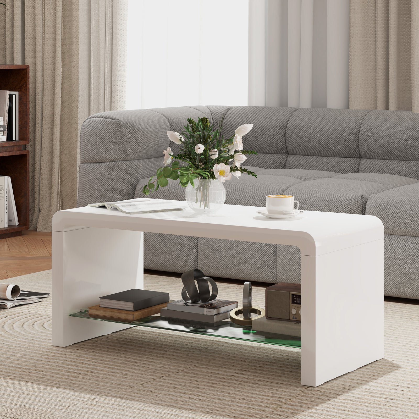 Curved Two-Tier Coffee Table - High Gloss White