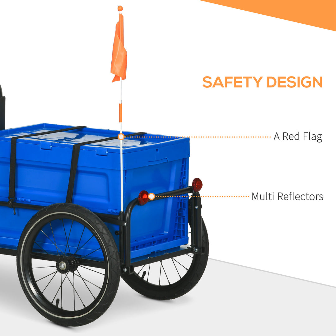 HOMCOM Bicycle Cargo Trailer with Steel Frame, 65L Foldable Storage Box, Safe Reflectors, Max Load 40KG, Blue | Aosom UK