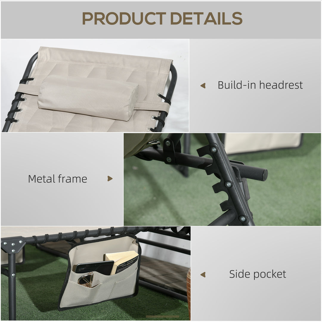 Set of Two Sun Loungers, with Five-Position Reclining Backs - Khaki