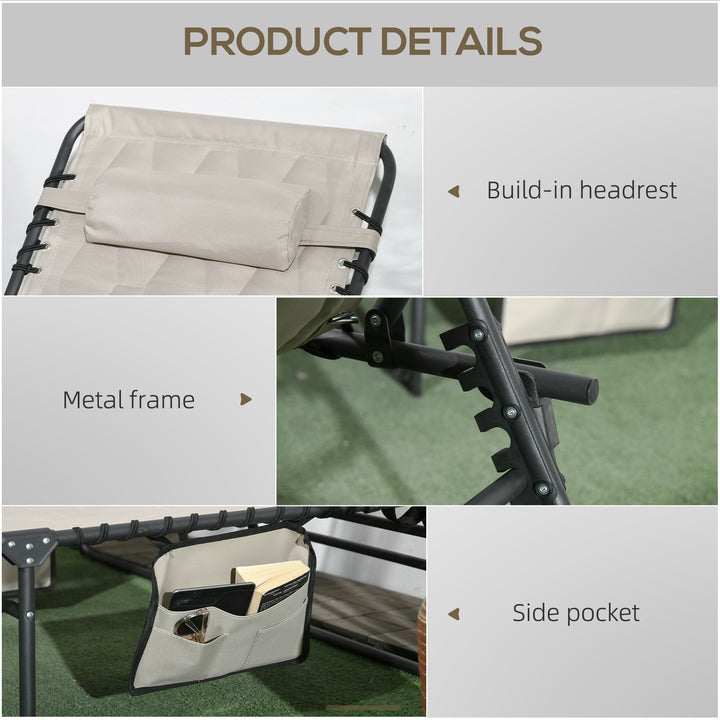 Set of Two Sun Loungers, with Five-Position Reclining Backs - Khaki