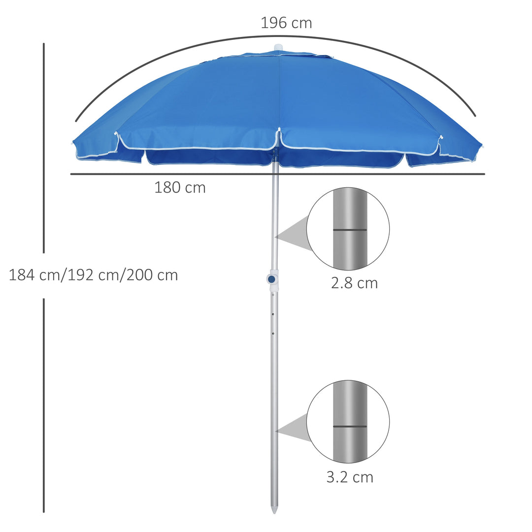 Outsunny Beach Umbrella with Adjustable Tilt, 1.9m Arc, Pointed Design, Carry Bag for Outdoor Patio, Blue