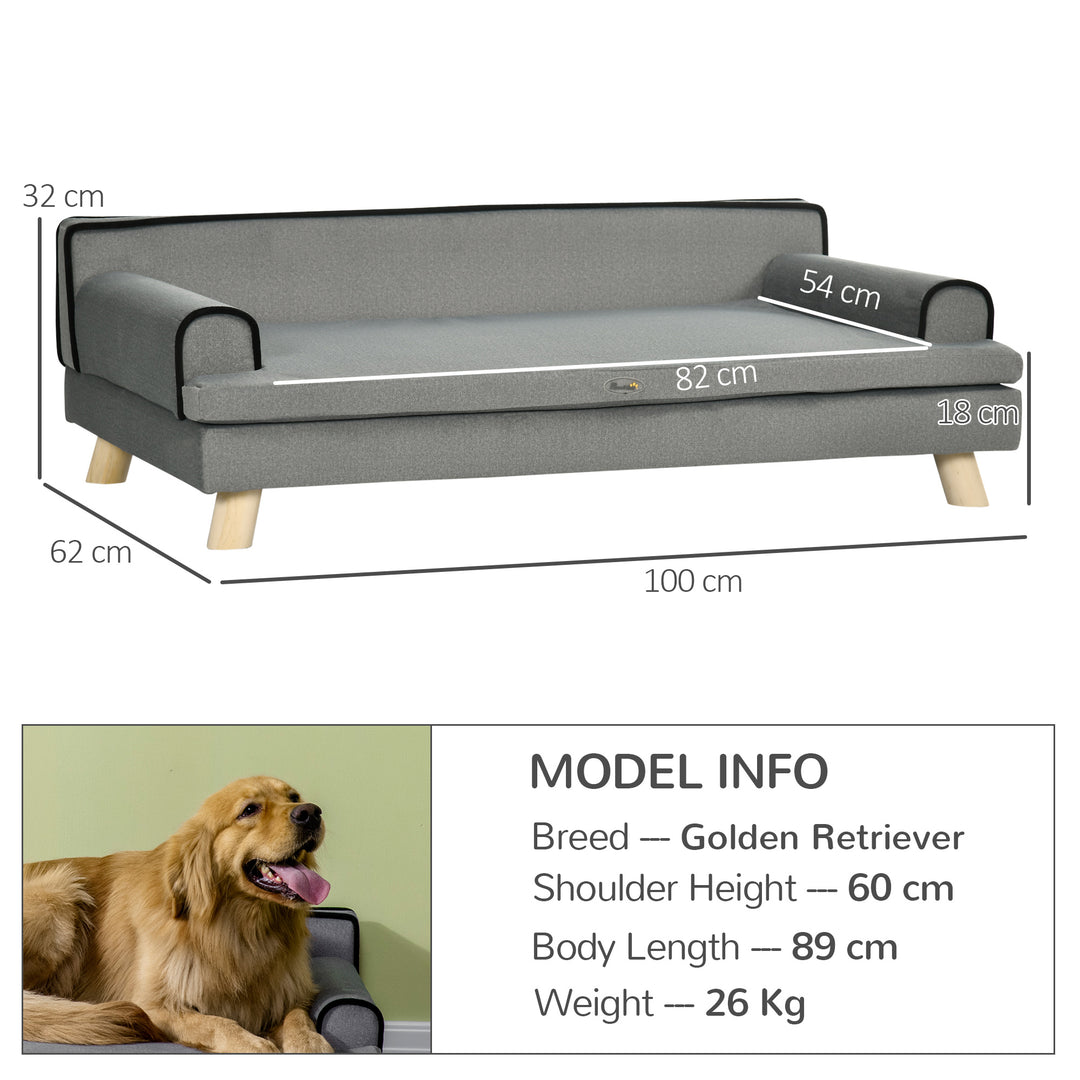 Dog Sofa, with Wooden Legs, Water-Resistant Fabric, for Medium & Large Dogs - Grey