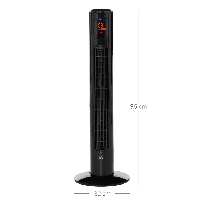 HOMCOM 38'' Freestanding Tower Fan, 3 Speed 3 Mode, 12h Timer, 70 Degree Oscillation, LED Panel, 5M Remote Controller, Black