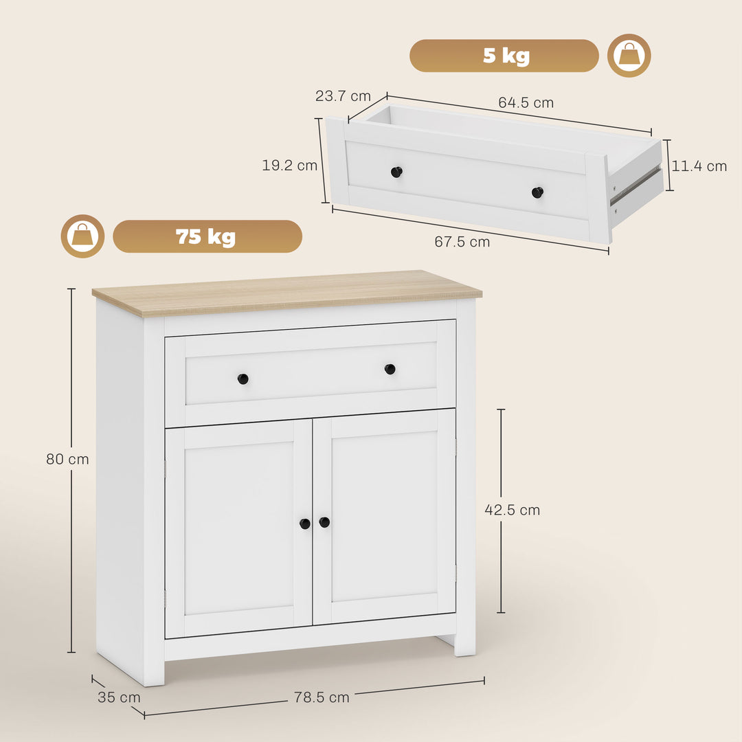 Sideboard Storage Cabinet, Morden Kitchen Cupboard with Adjustable Shelf, Drawer and Double Doors, Sideboard for Living Room, Dining Room, Hallway, White