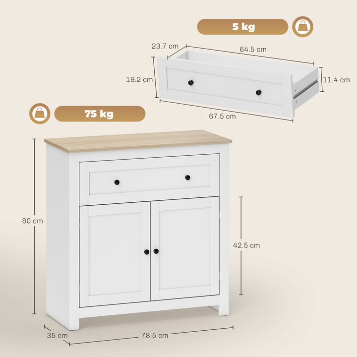 Sideboard Storage Cabinet, Morden Kitchen Cupboard with Adjustable Shelf, Drawer and Double Doors, Sideboard for Living Room, Dining Room, Hallway, White