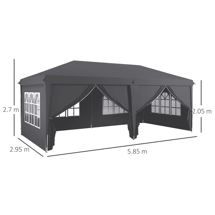 3 x 6 m Garden Pop Up Gazebo, Wedding Party Tent Marquee, Water Resistant Awning Canopy with Sidewalls, Windows, Carry Bag, Grey