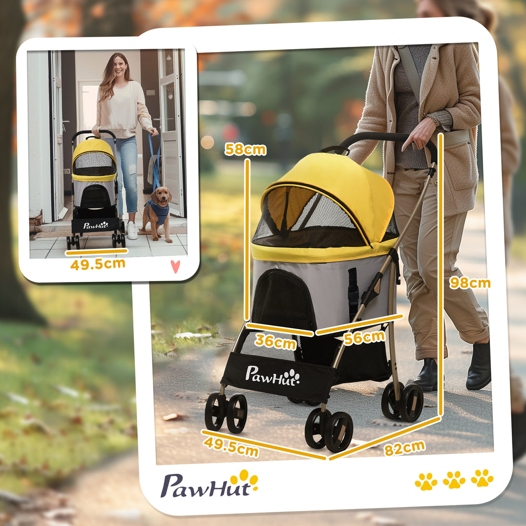 PawHut 3-In-1 Dog Pushchair, Detachable Pet Travel Stroller with Brake, Canopy, and Storage, Yellow | Aosom UK