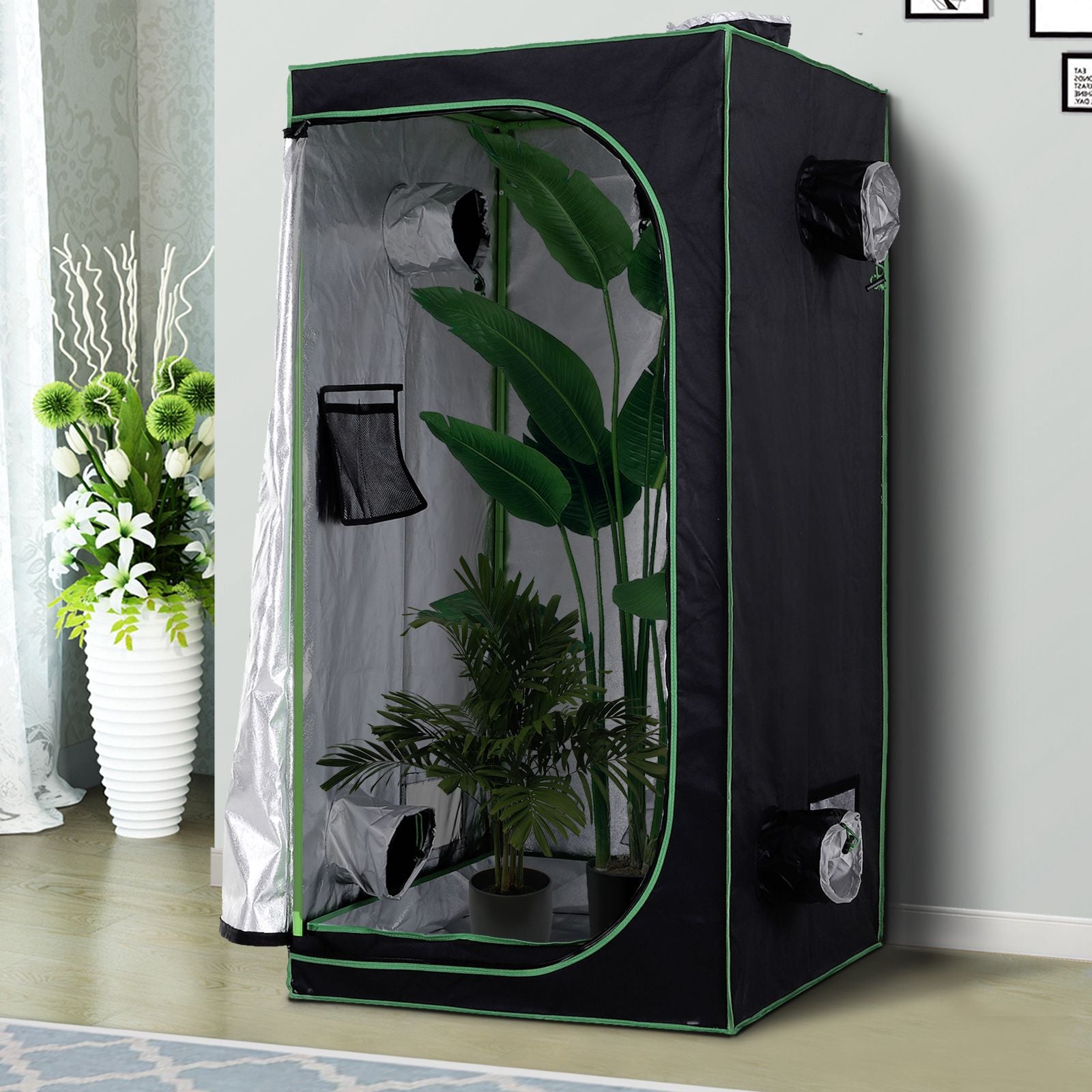 Grow Tent Reflective Mylar Hydroponic with Adjustable Vents and Floor Tray for Indoor Plant Growing, 80 x 80 x 160 cm (31.5" x 31.5" x 63")