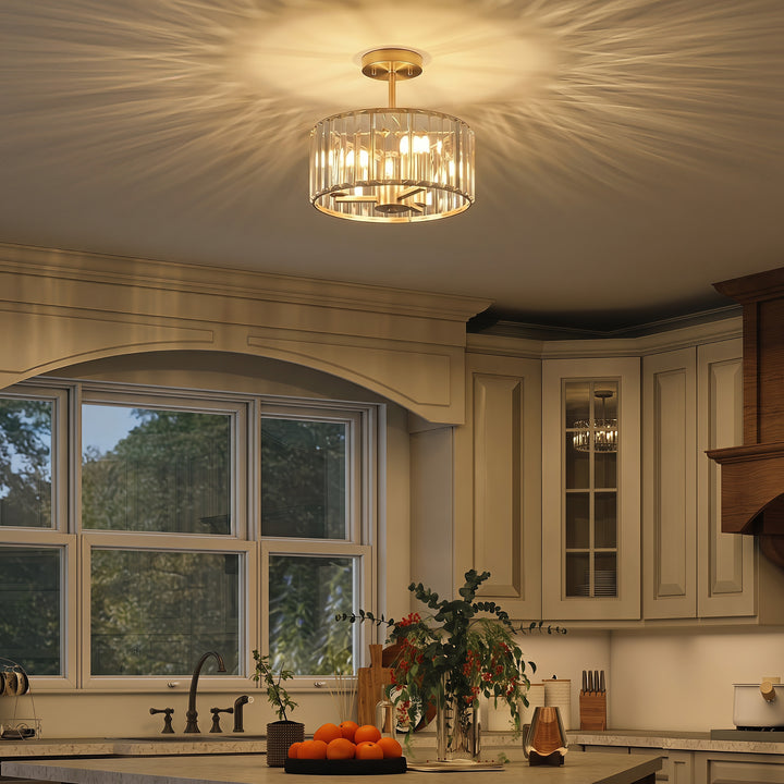 Semi Flush Mount Modern Crystal Chandelier Ceiling Light, Crystal Ceil
