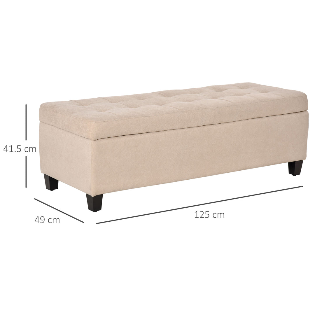 Linen Storage Ottoman, End of Bed Bench, Padded Footrest Seat with Tufting Design, Hinged Lid and Wood Frame 125L x 49W x 41.5H cm Beige
