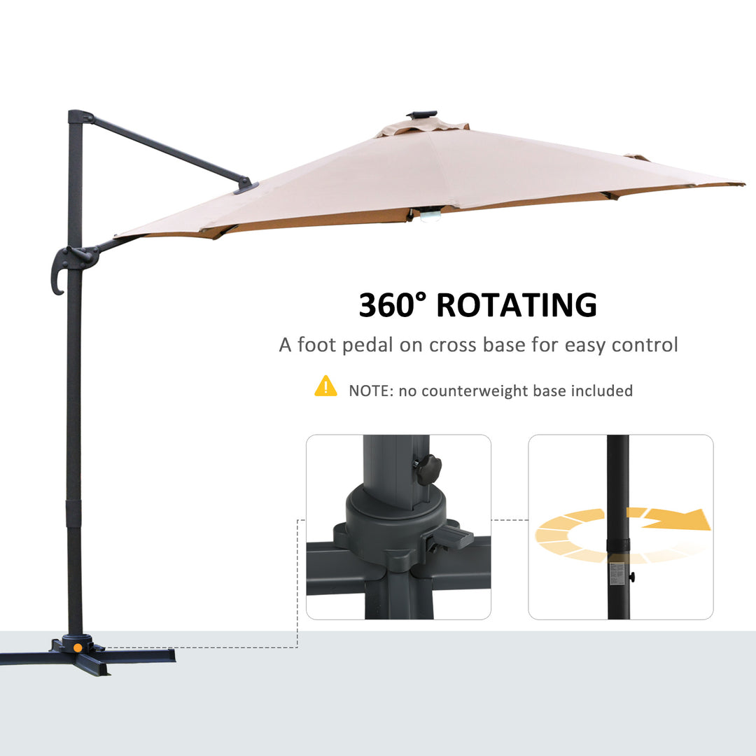 3(m) LED Cantilever Parasol Outdoor Sun Umbrella w/ Base Solar Lights Brown