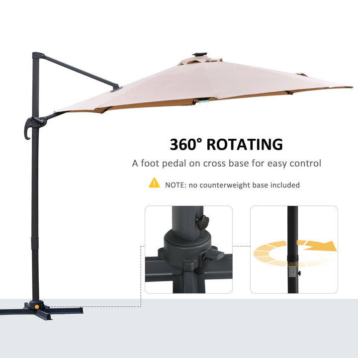 3(m) LED Cantilever Parasol Outdoor Sun Umbrella w/ Base Solar Lights Brown