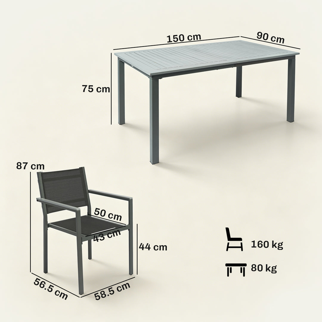 Garden Dining Set with Acacia Wood Table Top, Outdoor Table and Stacka