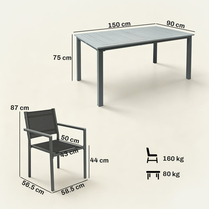 Garden Dining Set with Acacia Wood Table Top, Outdoor Table and Stacka