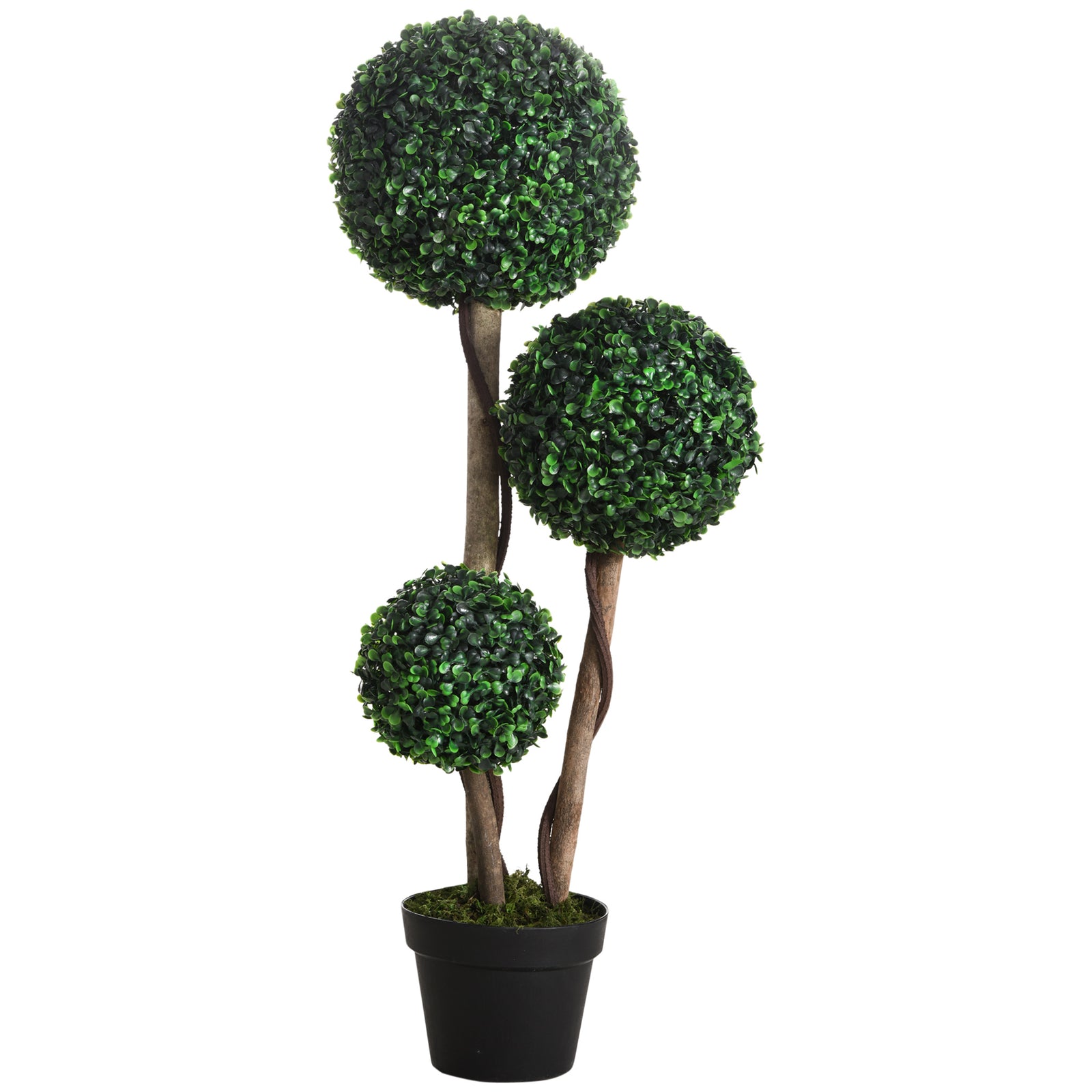 Decorative Artificial Tree Boxwood Ball Topiary Tree in Pot Fake Plant for Home Indoor Outdoor Decor, 90 cm, Dark Green