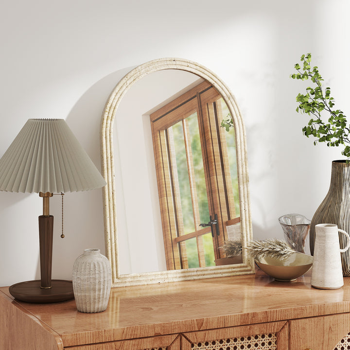 Arched Wall Mirror with Grooved Edge &amp; Hooks, Wall-Mounted Mirror, Mod