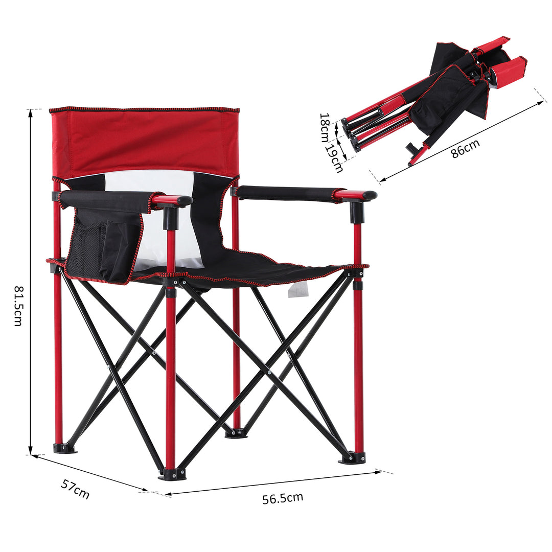 Folding Fishing Camping Chair Portable Picnic Armchair Director Seat Oxford Metal Frame with Cup Holder, Phone Pocket - Red