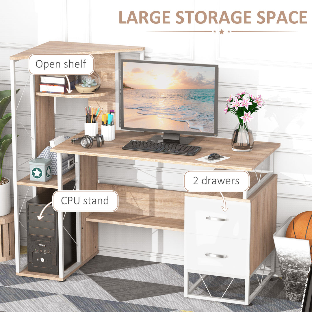 HOMCOM Office Table with Drawers & Shelves, Desk with Shelves, PC Workstation for Home Office, Study Furniture, Wooden | Aosom UK