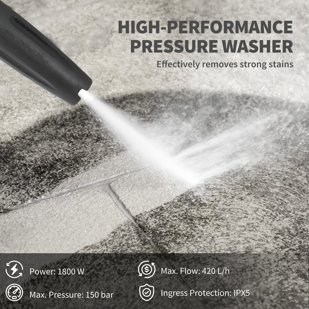 1800W 150-Bar Pressure Washer, with Adjustable Nozzle - Green