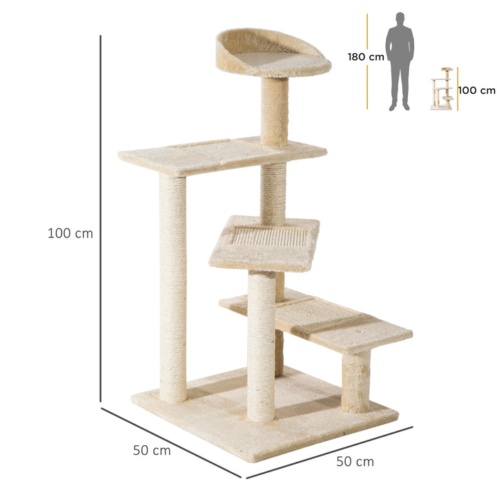 PawHut Beige Cat Tree, Kitten Scratching Post, Sisal Climbing Tower, Activity Centre, Sturdy | Aosom UK