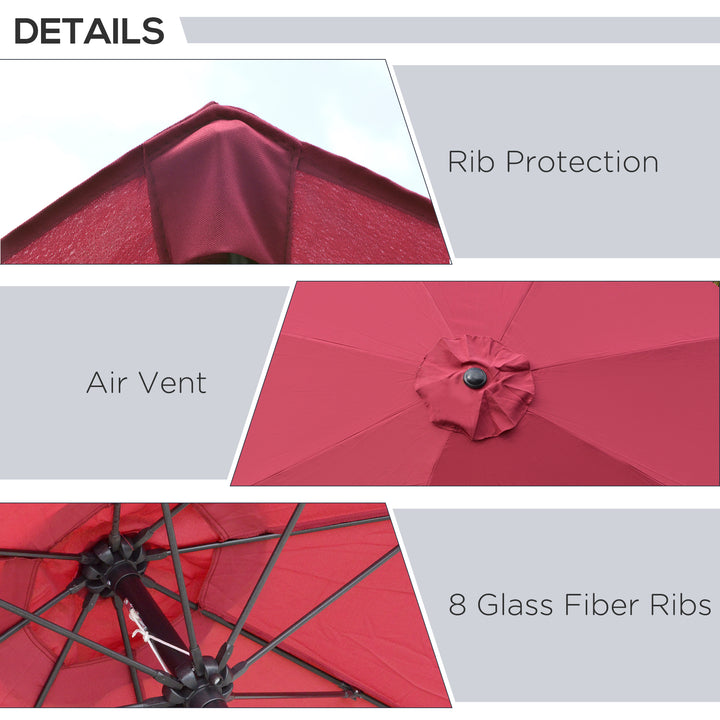 2.7M Garden Parasol Umbrella with Glass Fibre Ribs and Aluminium Frame, Tilting Sun Shade Shelter Canopy, Wine Red